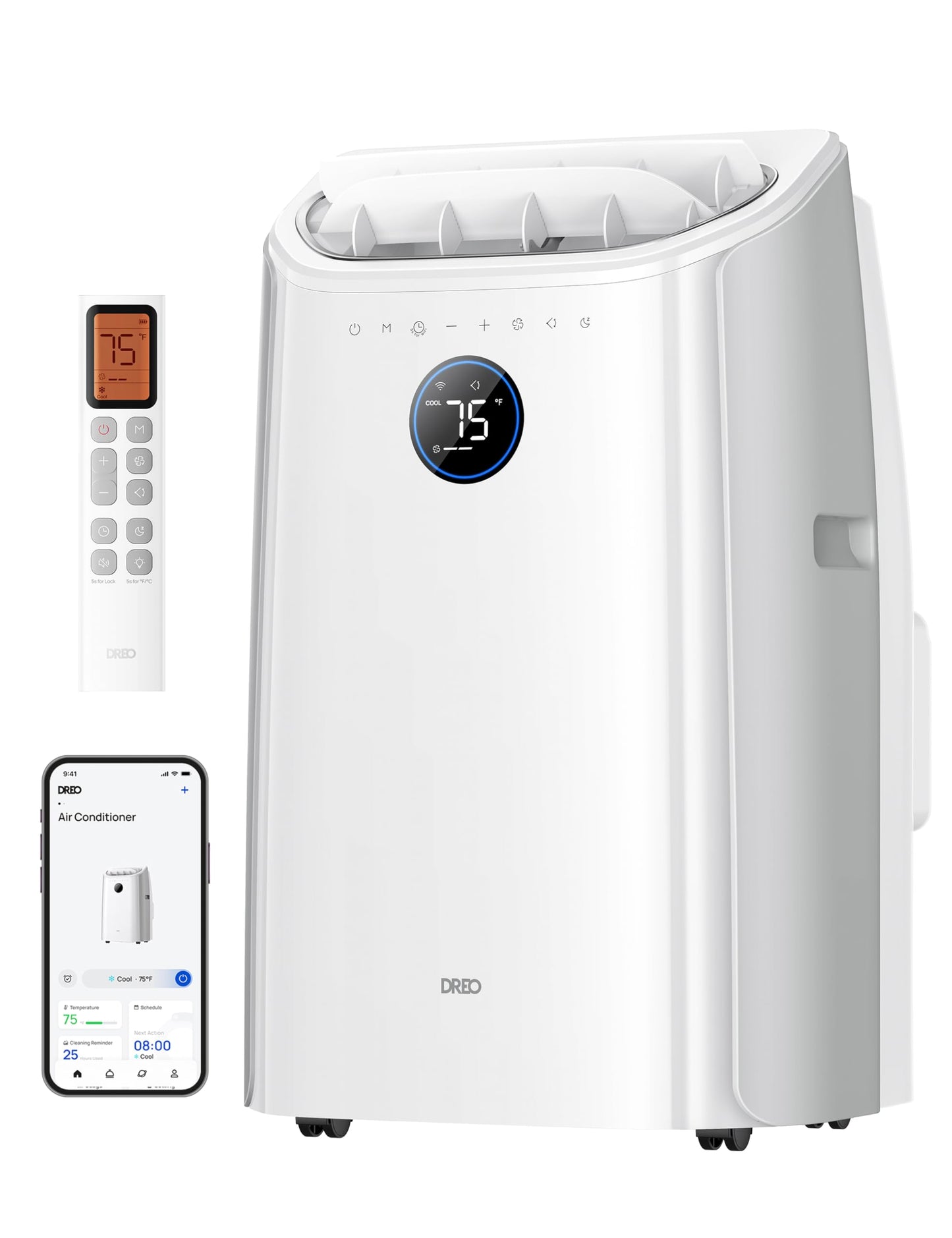DREO 12000 BTU Mobiles Klimagerät (3-in-1 Kühlen/Ventilieren/Entfeuchten), leise für Schlafzimmer/Büro, Steuerung per App/Sprachbefehl/Fernbedienung, drainagefrei, Fenster-Set, 3,2 L/h, AC516S