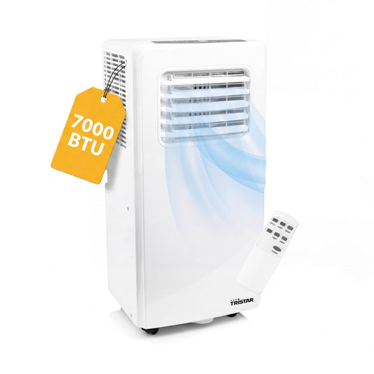 Tristar Mobiles Klimagerät - 7.000 BTU - 3-in-1 - Entfeuchtet, Kühlt, Ventiliert - Bis zu 25 m² - Fensterkit inklusive - AC-5478