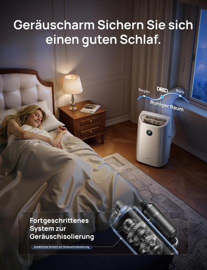 DREO 12000 BTU Mobiles Klimagerät (3-in-1 Kühlen/Ventilieren/Entfeuchten), leise für Schlafzimmer/Büro, Steuerung per App/Sprachbefehl/Fernbedienung, drainagefrei, Fenster-Set, 3,2 L/h, AC516S