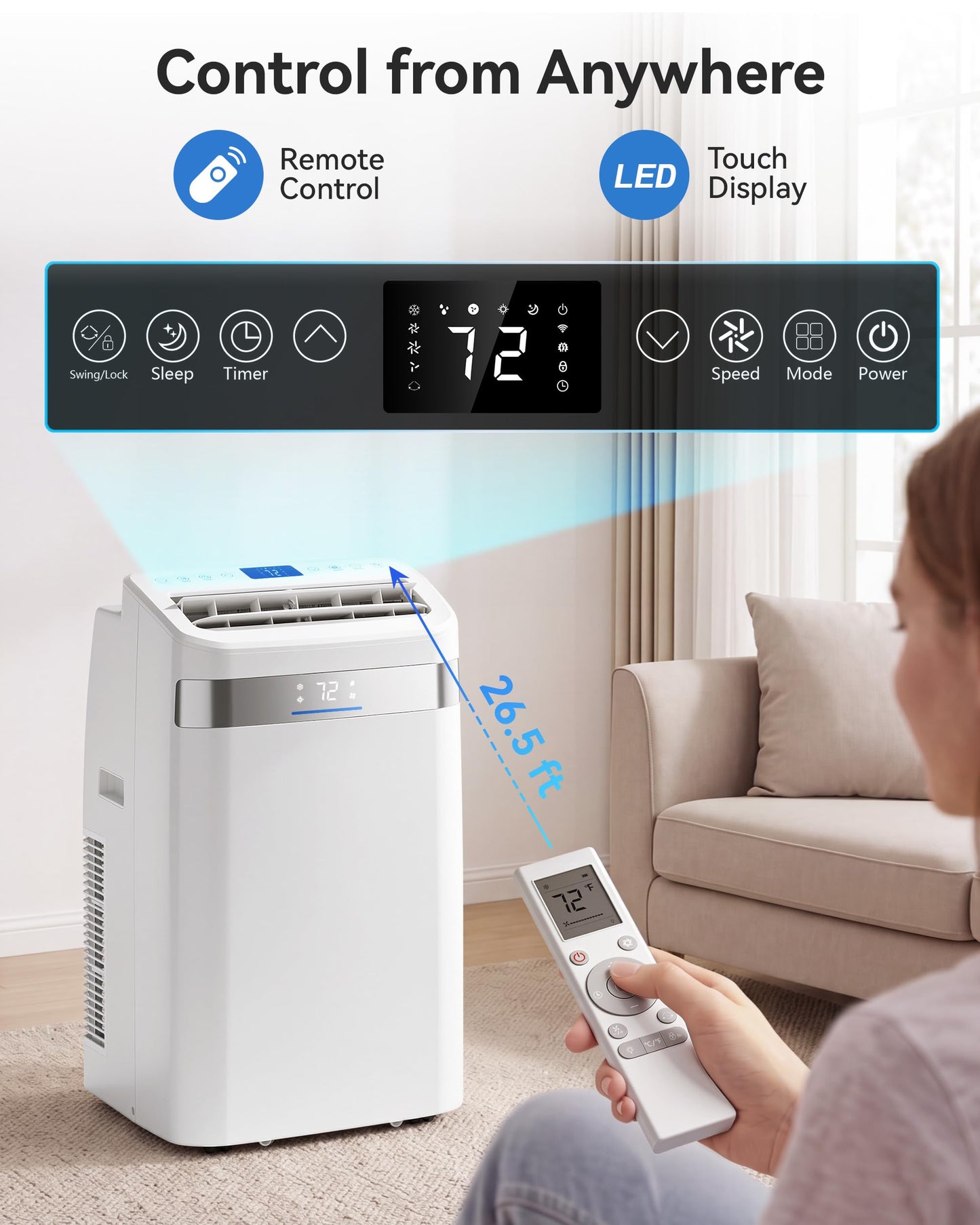 Tehanld 12000 BTU Mobile Klimaanlage Klimaanlage 4 in 1 Kühler AC-Einheit für Räume bis zu 600 Quadratfuß mit Luftentfeuchter, Ventilator, Schlafmodus, Timer