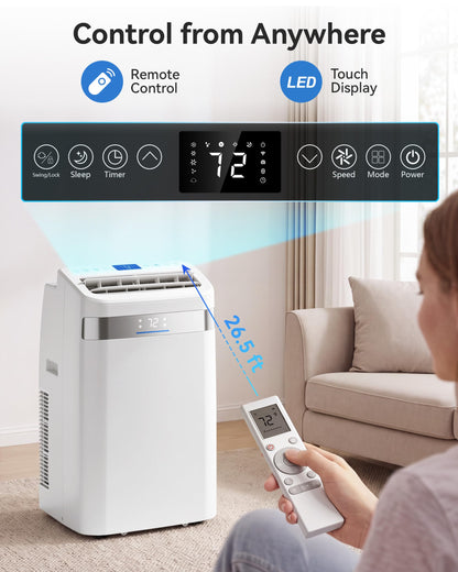 Tehanld 12000 BTU Mobile Klimaanlage Klimaanlage 4 in 1 Kühler AC-Einheit für Räume bis zu 600 Quadratfuß mit Luftentfeuchter, Ventilator, Schlafmodus, Timer