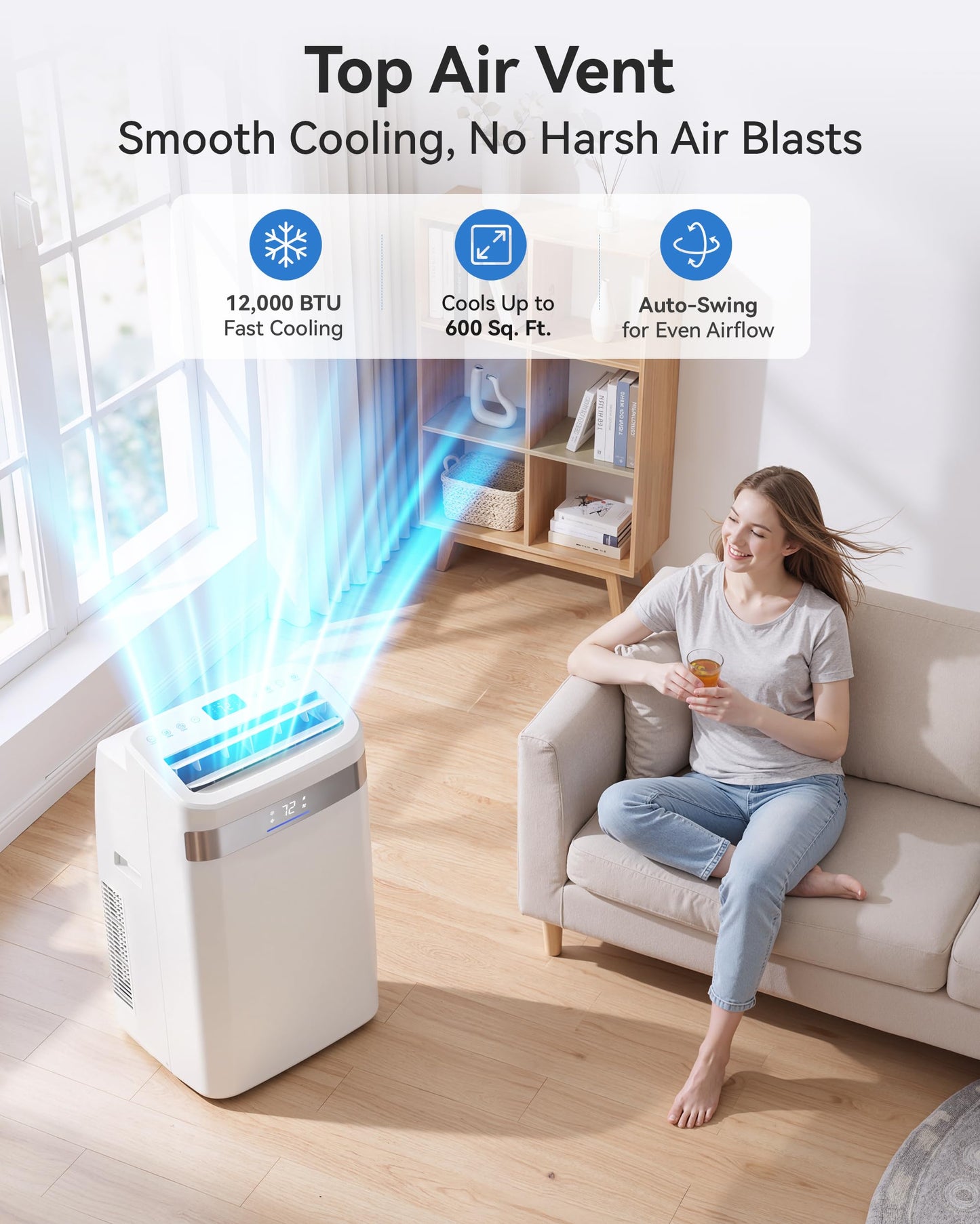 Tehanld 12000 BTU Mobile Klimaanlage Klimaanlage 4 in 1 Kühler AC-Einheit für Räume bis zu 600 Quadratfuß mit Luftentfeuchter, Ventilator, Schlafmodus, Timer