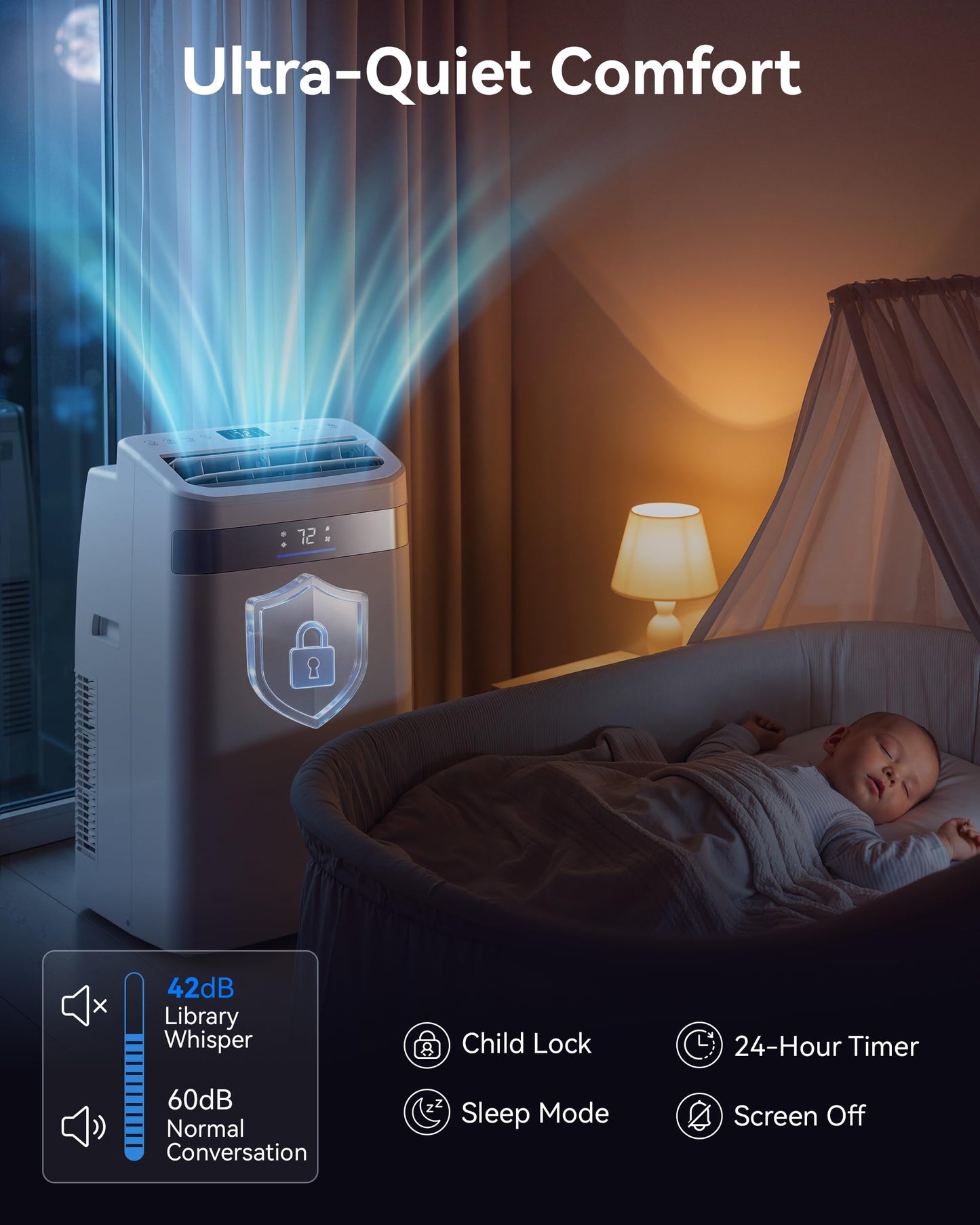 Tehanld 12000 BTU Mobile Klimaanlage Klimaanlage 4 in 1 Kühler AC-Einheit für Räume bis zu 600 Quadratfuß mit Luftentfeuchter, Ventilator, Schlafmodus, Timer
