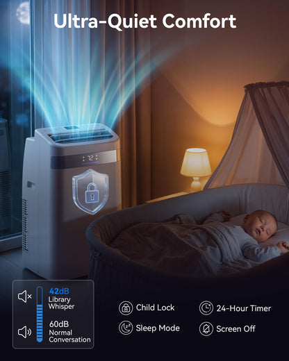 Tehanld 12000 BTU Mobile Klimaanlage Klimaanlage 4 in 1 Kühler AC-Einheit für Räume bis zu 600 Quadratfuß mit Luftentfeuchter, Ventilator, Schlafmodus, Timer