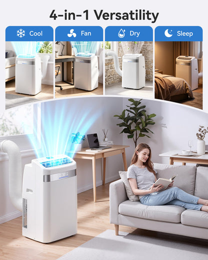 Tehanld 12000 BTU Mobile Klimaanlage Klimaanlage 4 in 1 Kühler AC-Einheit für Räume bis zu 600 Quadratfuß mit Luftentfeuchter, Ventilator, Schlafmodus, Timer