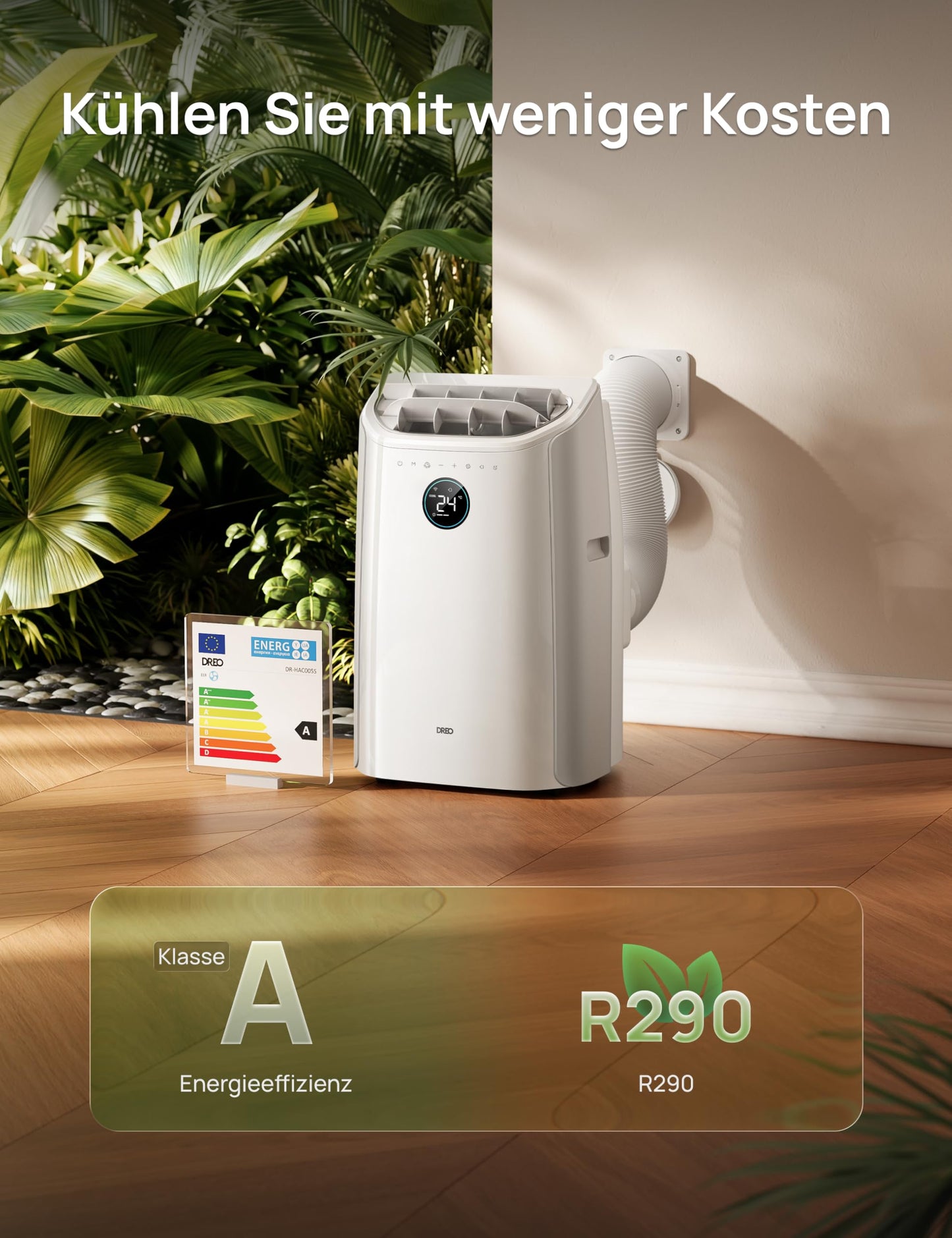 DREO 12000 BTU Mobiles Klimagerät (3-in-1 Kühlen/Ventilieren/Entfeuchten), leise für Schlafzimmer/Büro, Steuerung per App/Sprachbefehl/Fernbedienung, drainagefrei, Fenster-Set, 3,2 L/h, AC516S